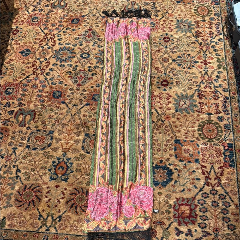Floral Striped Scarf with Tassels